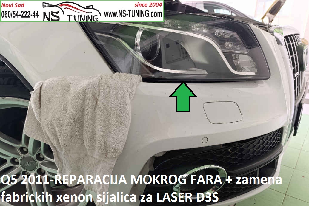 audi q5 2010 2011 mokar far reparacija servis farova novi sad novo staklo lepljenje susenje fara